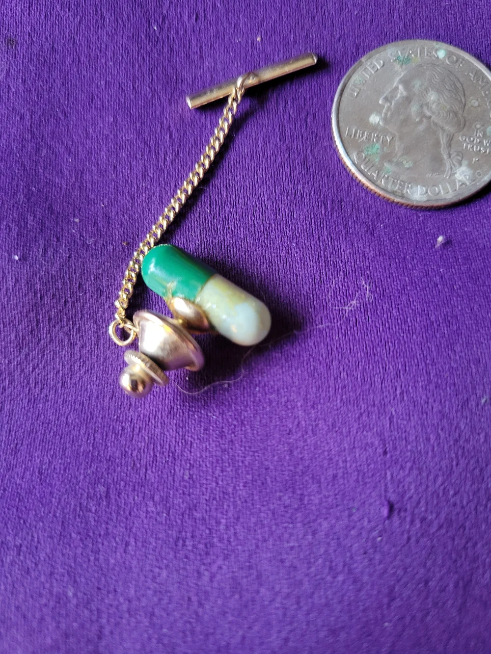 Pfizer Capsule Tie Tack - Green and White Enamel